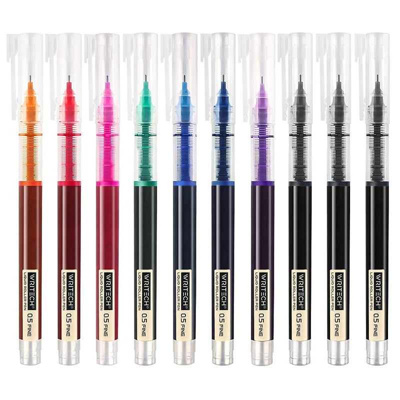 WRITECH Rolling Ball Quick Dry 0.5 mm Extra Fine Point 10 Pcs Liquid Rollerball Multicolor (Multicolor) - Image 1